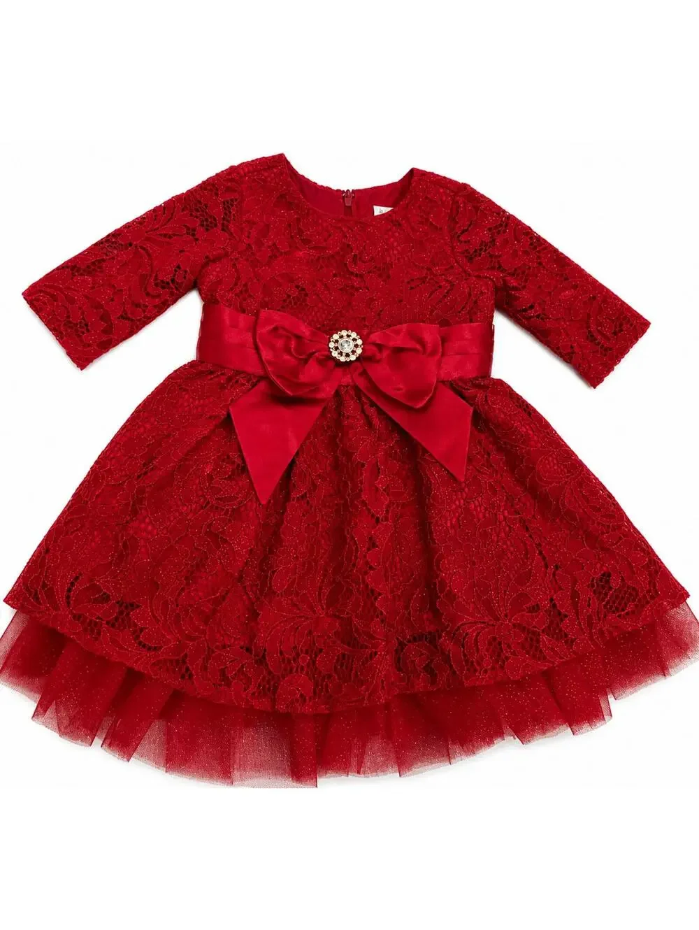 Rare Editions Baby Girls Red Lace Holiday Dress Bow Party Christmas 3-6M